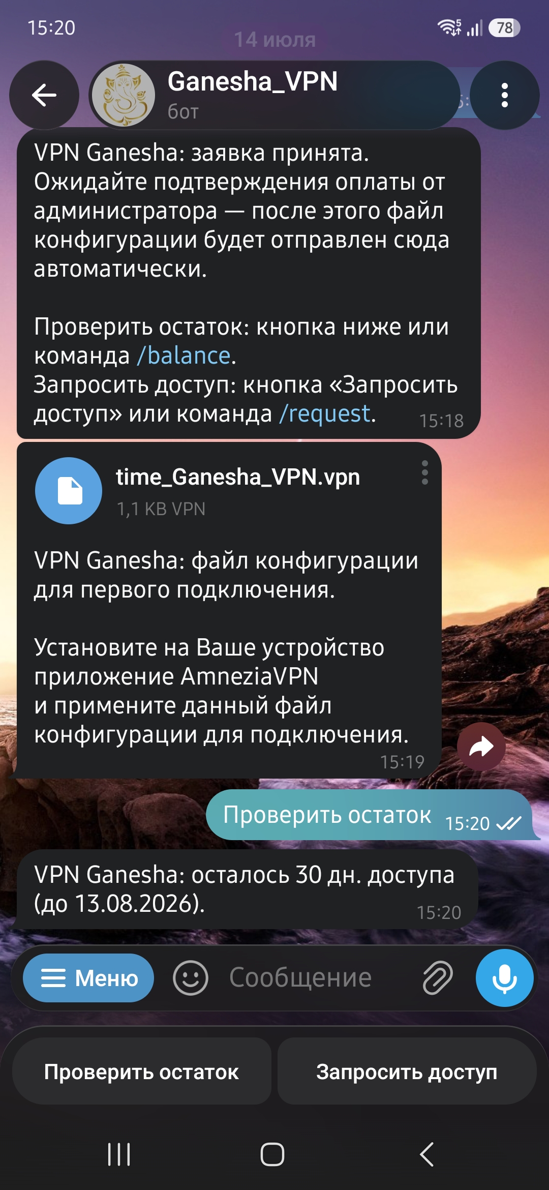 Шаг 4: проверка срока действия подписки в Telegram-боте