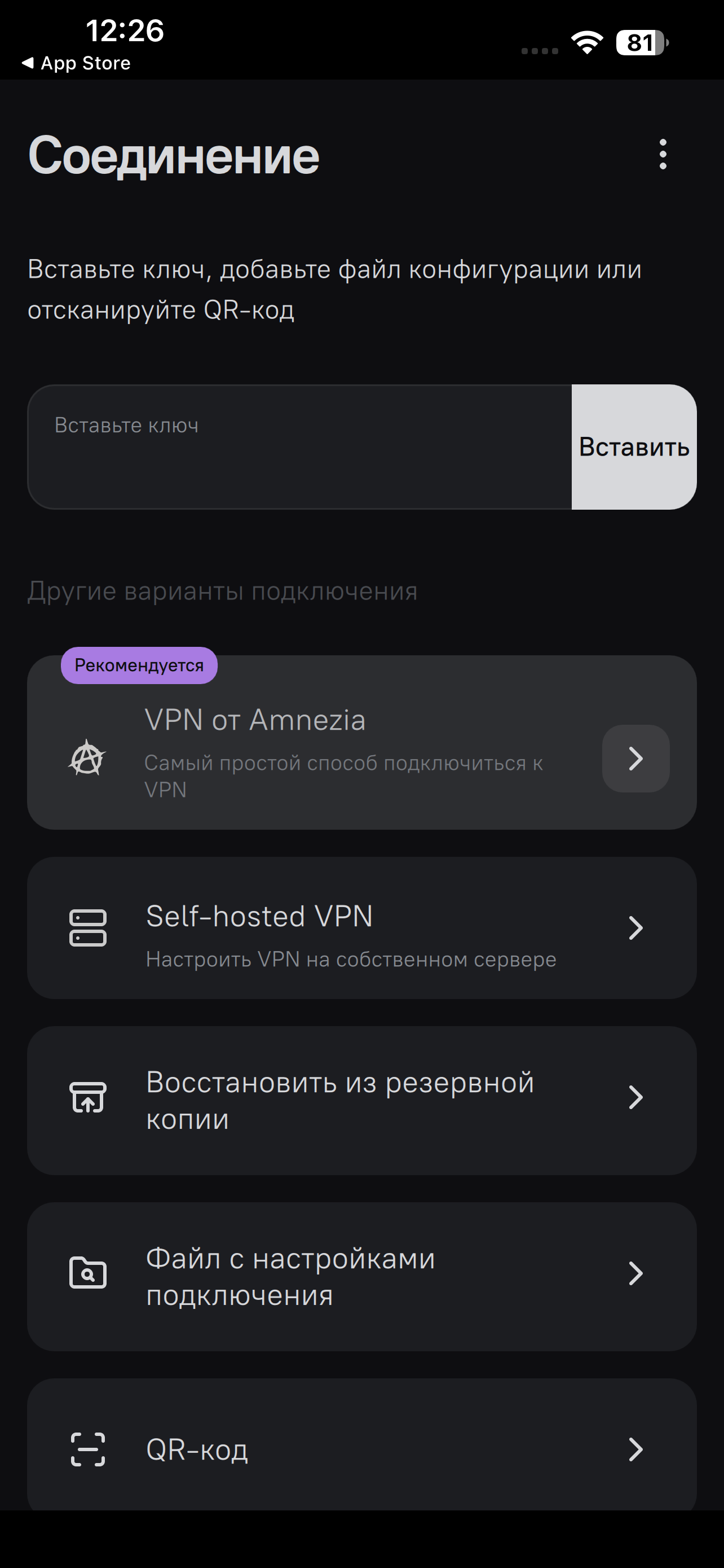 Шаг 7: выбор пункта Файл с настройками подключения